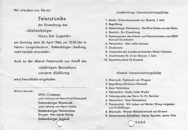 Fotogalerien 1964 Einweihung Einladung Siebenburger Haus Der Jugend